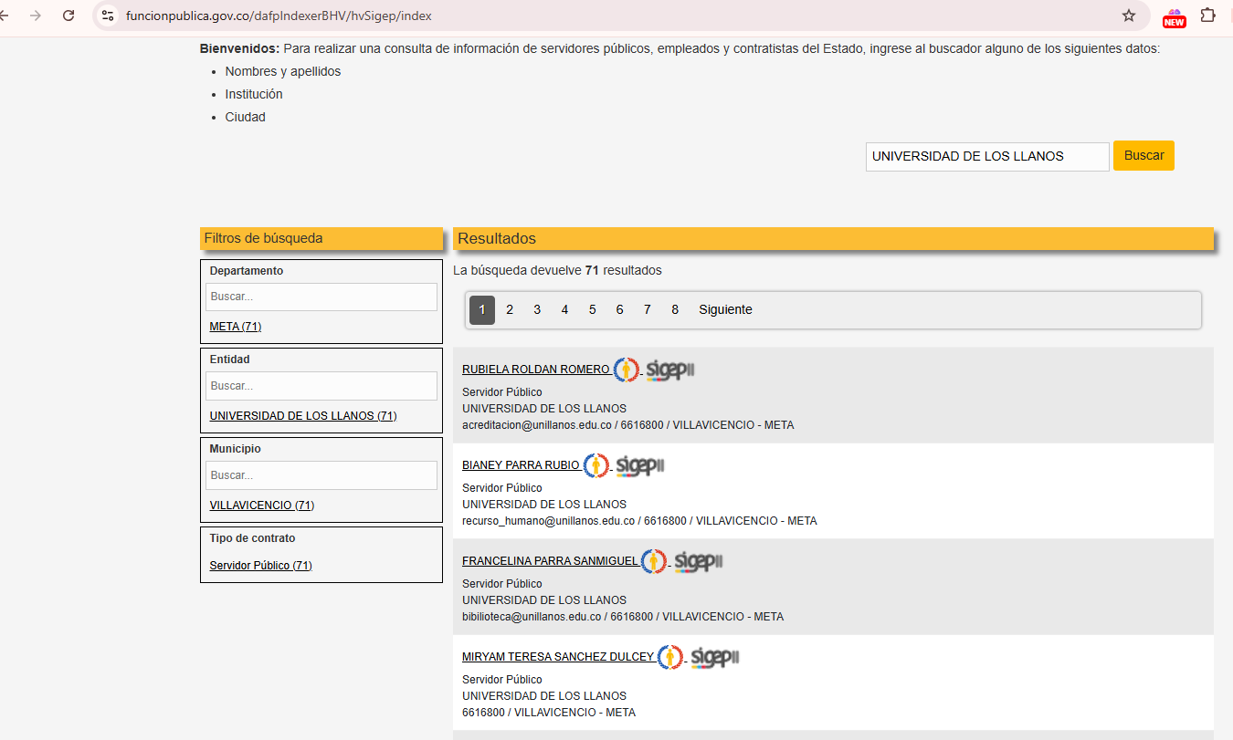 Ir la portal de consulta sigep
